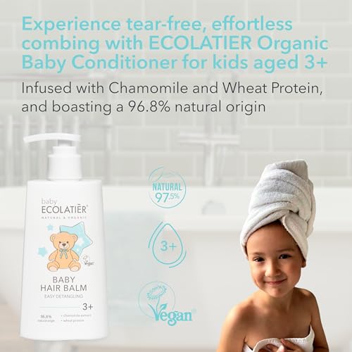 ECOLATIÈR - Condicionador Bálsamo Nutritivo para Cabelos de Bebê, Fácil Desembaraço 3, 250ml – Com Camomila