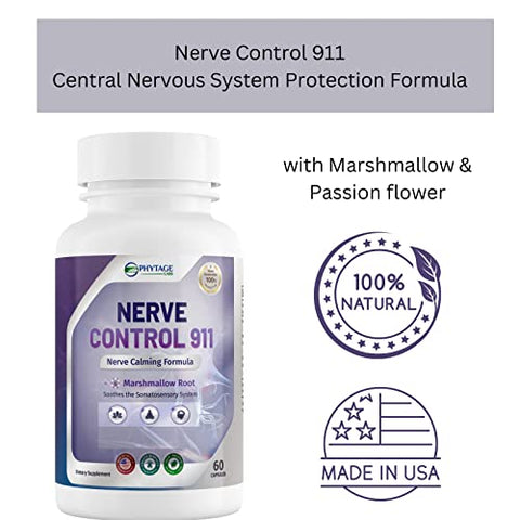 Phytage Labs - Nerve Control 911 – Suplemento Natural à Base de Plantas para Saúde dos Nervos (60 Cápsulas)