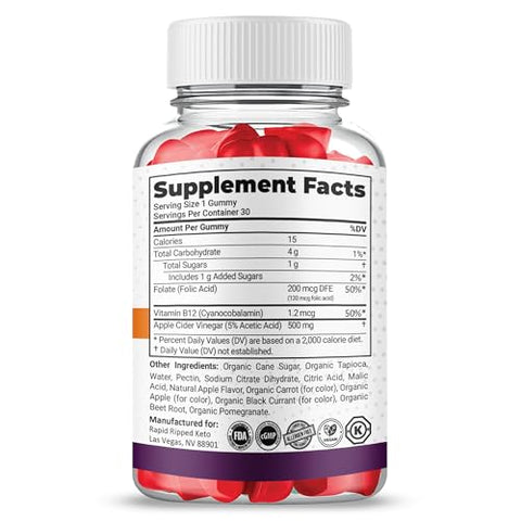 Gold Nutra - Rapid Ripped Gummies de Vinagre de Maçã, Oficial, Máxima Potência, 2 Meses de Fornecimento (2 Pacotes)