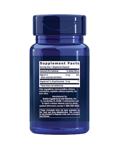 Essential Youth L-Ergothioneine – Promove Longevidade | 60 cápsulas | 250mg | Antioxidante Potente - Life Extension