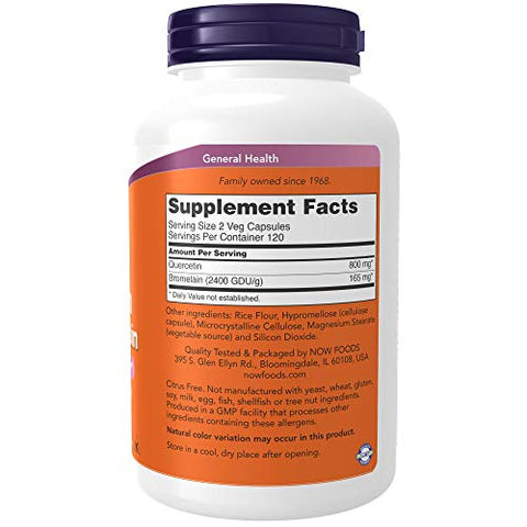 Quercetina com Bromelina, 240 Cápsulas Vegetais (2 Pacotes) – 100% Natural e Potente - NOW Foods