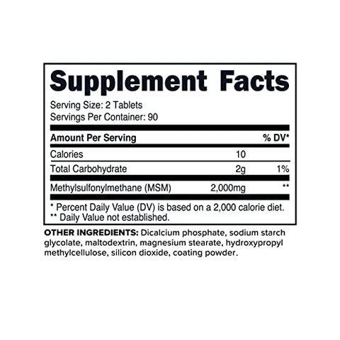 MSM 2000mg – 180 Comprimidos, 90 Porções | Tablets | Marca Primaforce - Primaforce