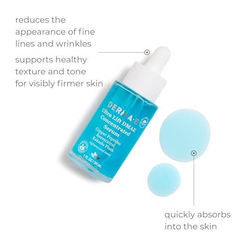 Derma E - DERMA E Ultra Lift DMAE Concentrated Serum – Soro Concentrado Firmador de Pele Natural – Soro Hidratante com Peptídeos de Cobre e Resveratrol – Soro Concentrado para Cuidados Faciais, 30ml