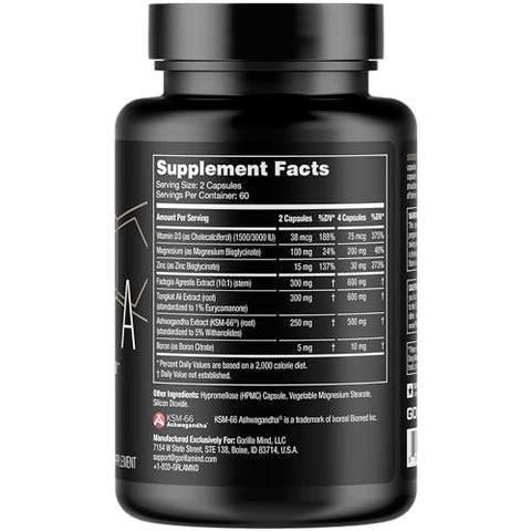 Sigma Testosterone Booster – Tongkat Ali e Extrato de Fadogia Agrestis para Aumentar os Níveis de Testosterona (120 Cápsulas) - Gorilla Mind