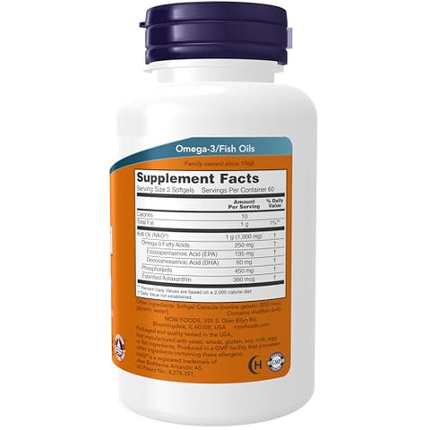 Supplements Óleo de Krill Neptune 500 mg, Ômega-3 Ligado a Fosfolipídios, Suporte Cardiovascular, 120 Softgels - NOW Foods