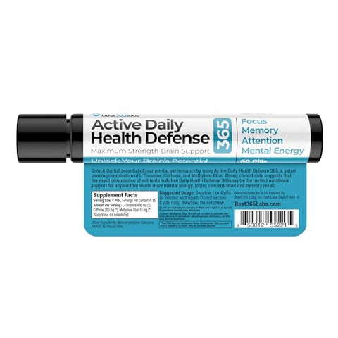 Be-Onguard - Melhor Suporte Cerebral 365 Labs – Azul de Metileno, Cafeína e L-Teanina – Melhore o Foco e a Memória – Desbloqueie o Potencial do seu Cérebro – 60 Comprimidos