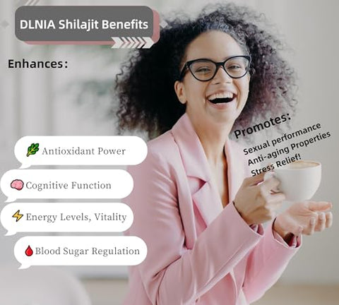 DLNIA - Shilajit Puro Himalaia Orgânico Resina de Shilajit Suplemento – Grau Ouro com 85 Minerais Traços e 75% de Ácido Fúlvico, Energia Total