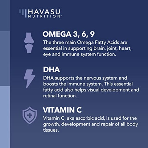 HAVASU NUTRITION - Omega 3 Gummies para Adultos Enriquecidos com Ômega 6 e Ômega 9 – Alternativa de Óleo de Peixe à Base de Plantas DHA EPA – Suporte Cerebral