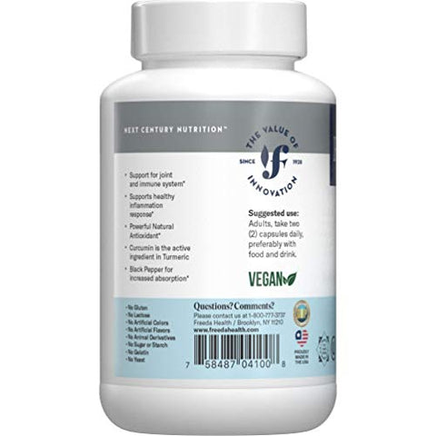 FREEDA - Freeda Curcuma Cúrcuma com Pimenta Preta – Vegano Kosher Sem Glúten – Cápsulas de Curcuma para Suporte à Inflamação – 60 Cápsulas Vegetais