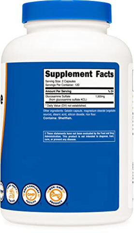 Glucosamina Sulfato 750mg, 240 Cápsulas (2 Frascos) (1500mg Por Porção) - Nutricost