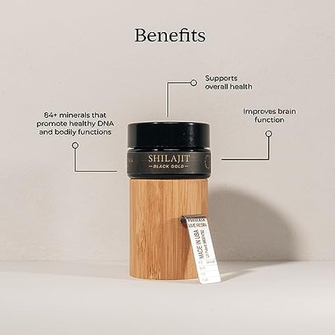 Resina Pura de Shilajit com Ouro Elemental, Ácido Fúlvico, 84 Minerais Traços, Digestivo – 30g - CYMBIOTIKA