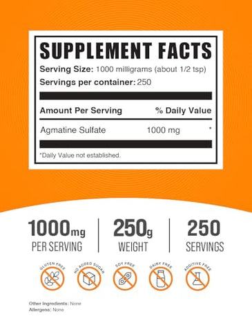 com Agmatine Sulfate Powder – Suplemento de Óxido Nítrico, Agmatine Sulfate 1000mg – Sem Sabor | Marca BulkSupplements.com - BulkSupplements