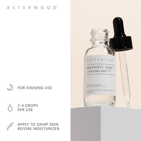 ASTERWOOD - Asterwood Serum Matrixyl 3000 Argireline com Ácido Hialurônico – Anti-Envelhecimento e Anti-Rugas – Peptídeos para o Rosto, 59ml/2g