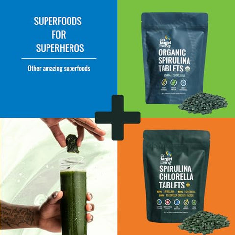 Spirulina Chlorella Orgânica | USDA Orgânico | 1000 Comprimidos – 250 g | Vegano | Reforço do Sistema Imunológico | Alcalinizante | Rico em Nutrientes | Desintoxicante | Proteína - On Target Living