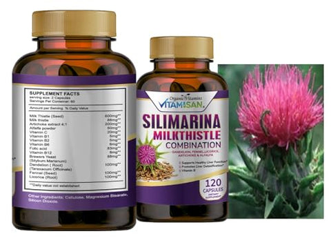 VITAMISAN - Silimarina de Cardo Mariano com Dente-de-leão, Funcho, Alcaçuz, Alcachofra e Alfafa – Desintoxicação