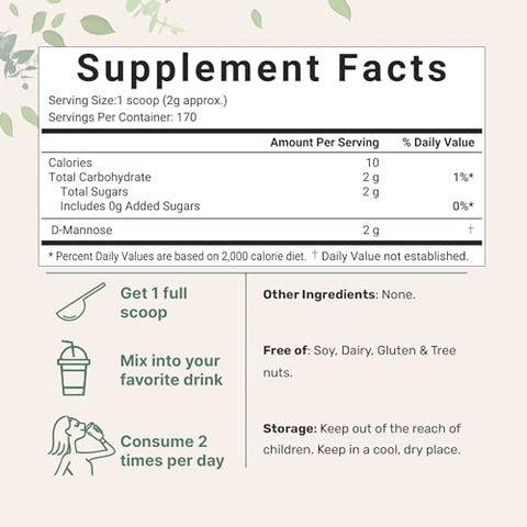 Micro Ingredients - Pó de D-Manose, 12* Onças, Suplemento Puro de D-Manose, Solúvel em Água Rápido, Suporte para Limpeza do Trato Urinário