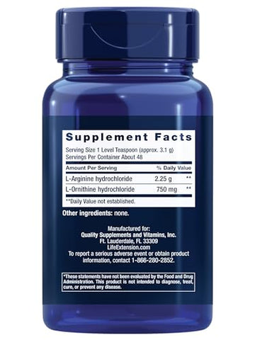 Arginine Ornithine em Pó, Promove Saúde Muscular – 100g - Life Extension