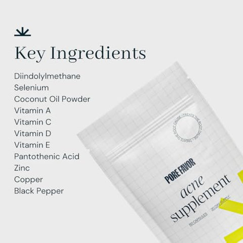 Pore Favor - POREFAVOR – Suplemento para Acne com DIM e Zinco 10 ativos, combate as 4 fases do desenvolvimento da acne. Vitaminas para Pele Limpa, Manchas e Imperfeições