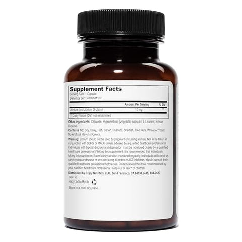 Weyland Brain Nutrition - Lithium Orotate 10mg (1 Frasco), 60 Cápsulas Vegetarianas, Suporte para Humor, Comportamento, Memória e Bem-Estar