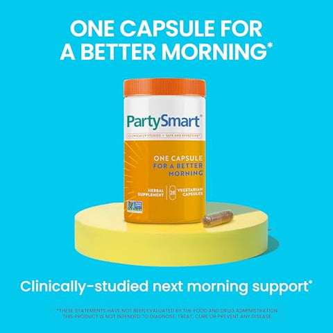 PartySmart: Cápsula para uma Manhã Melhor, Suporte ao Fígado à Base de Plantas para uma Manhã Após Beber, Estudo Clínico, Verificado pelo Projeto Não-OGM, 28 Cápsulas - Himalaya