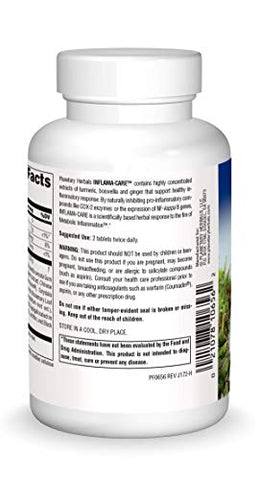 Inflama-Care 1165mg Complexo de Cúrcuma/Boswellia – 120 Comprimidos | Turmeric/Boswellia | 1165mg | Complexo Anti-inflamatório | Marca Planetary Herbals - Planetary Herbals
