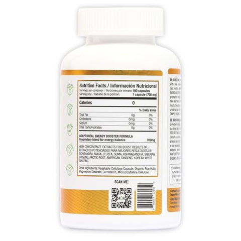 ADAPTOHEAL - Energético Natural Sem Cafeína – Mistura de Adaptógenos com Ashwagandha, Rhodiola Rosea, Maca, Leuzea, Gingseng – Aumenta Energia, Alivia Estresse, Foco e Vitalidade (180g)