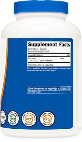 Bromelain Cápsulas (240 Cápsulas) – 550 MG Por Porção, Vegano, Não-OGM, Conforme GMP - Nutricost