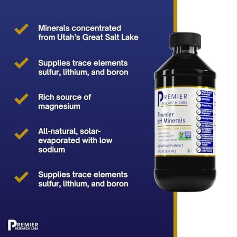 Premier Research Labs - Premier Research Premier pH Minerals – Concentrado Líquido de Amplo Espectro de Minerais do Grande Lago Salgado de Utah, 235 ml