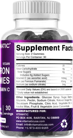 Gomas de Ferro 65 mg para Mulheres – Suplemento de Alta Qualidade - Vitamatic