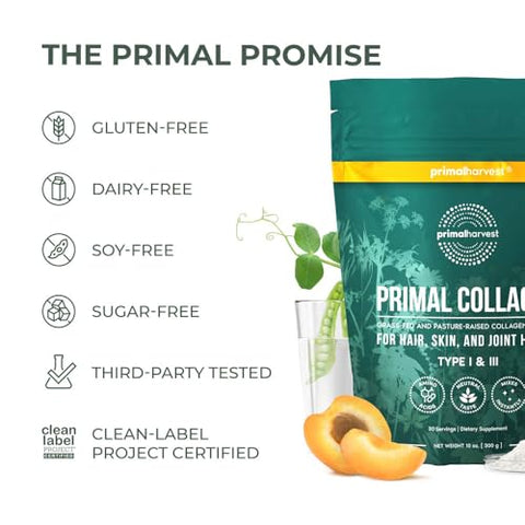 Colágeno em Pó para Mulheres ou Homens – Peptídeos de Colágeno Tipo I – 100g - Primal Harvest