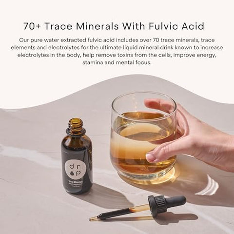 D R P - Gotas de Minerais Traços Orgânicos com Ácido Fúlvico 60 ml – Minerais Líquidos Alcalinos para Água – Suporte à Saúde Intestinal, Energia, Resistência e Absorção de Nutrientes