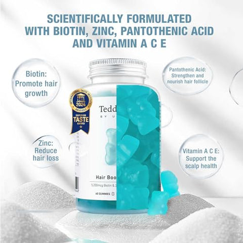 Hair Boost Gummy 3-Pack: Fórmula com 5200mcg de Biotina, Zinco, Ácido Pantotênico e Vitaminas A, C, E para Cabelos Mais Fortes e Mais Espessos, Sabor Delicioso com Sal Marinho - Unichi