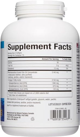 Ultra Strength RxOmega-3 Fish Oil 2,150 mg Ômega-3 por Porção – 150 Softgels - Natural Factors