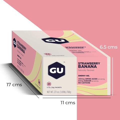 GU ENERGY GEL - GU Energy Gel Original: Energia Vegana, Sem Glúten, Kosher e Sem Laticínios para Qualquer Treino – 24 Unidades, Sabor Morango Banana