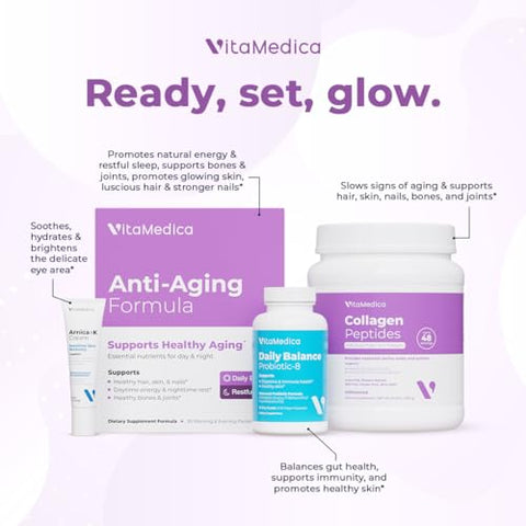Fórmula Anti-Aging 4 em 1 | Saúde e Beleza | Suplemento para Mulheres e Homens | Cabelos, Pele e Unhas Saudáveis | Energia Natural - VitaMedica