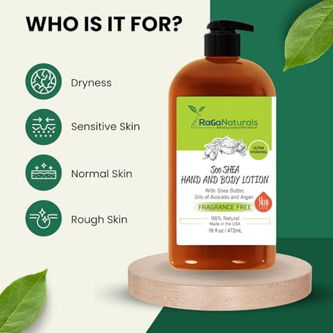 RaGaNaturals - Loção Corporal – Manteiga de Karité, Argan, Abacate, Vitamina E – Hidratante Sem Fragrância – 250ml