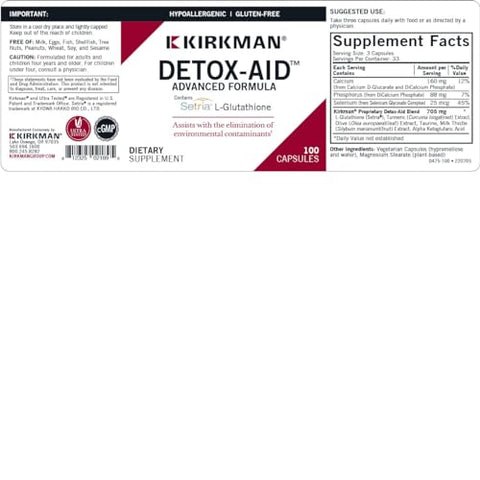 Fórmula Avançada Detox-Aid – 100 Cápsulas – Suporte Antioxidante – Ajuda a Eliminar Toxinas – Hipoalergênico - Kirkman