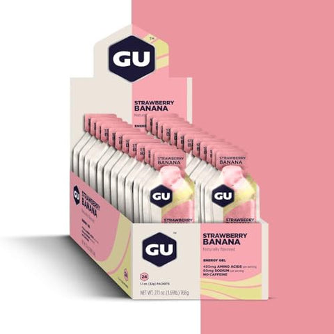 GU ENERGY GEL - GU Energy Gel Original: Energia Vegana, Sem Glúten, Kosher e Sem Laticínios para Qualquer Treino – 24 Unidades, Sabor Morango Banana