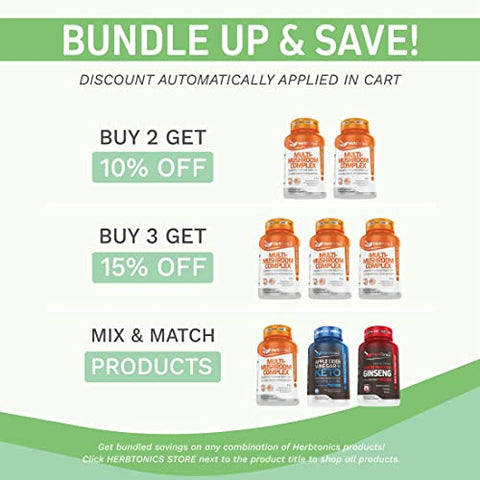 Complexo de Suplemento Nootrópico de Cogumelos para Suporte ao Sistema Imunológico – 60 cápsulas, 500mg - Herbtonics