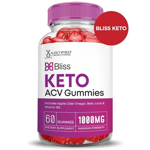 Justified Laboratories - Bliss Keto Gummies ACV Avançado 1000MG Fórmula Poderosa com Vinagre de Maçã Bliss Keto Gummies – Impulsionado por Romã e Beterraba em Pó B12 Vegano Não Transgênico 60 Gomas