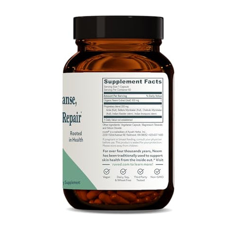 R-U VED - Ruved SkinTrio: Suplemento Ayurvédico para Pele Clara, Calma e Radiante, Suporte para Desintoxicação e Digestão com Neem, 60 Cápsulas Vegetarianas
