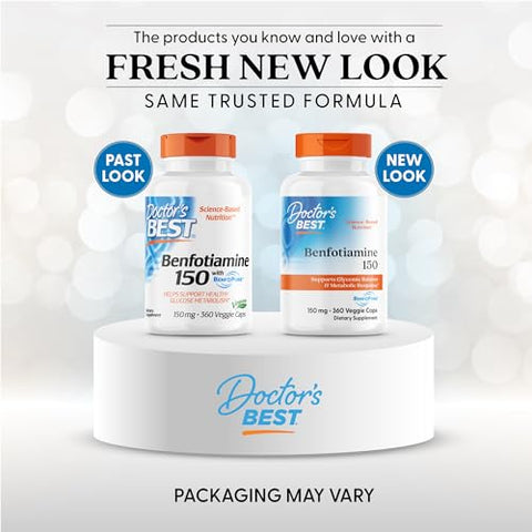 Doctor's BEST - Doctor’s Best Benfotiamine 150 com BenfoPure – Ajuda a Manter o Metabolismo da Glicose, Não-OGM, Vegano, Livre de Glúten e Soja, 150 mg, 360 Cápsulas Vegetais