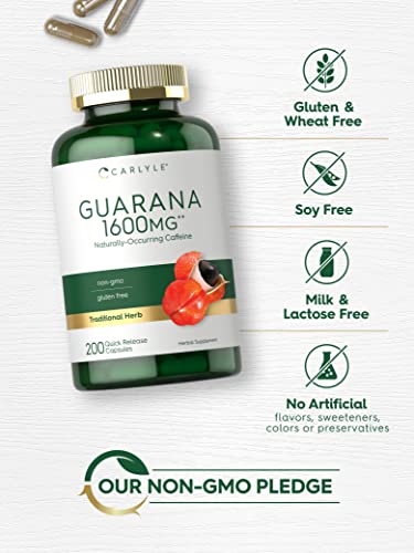 Cápsulas de Extrato de Guaraná | 1600mg | 200 Unidades | Extrato Livre de Transgênicos e Glúten | Cafeína Naturalmente Presente  Carlyle - Carlyle