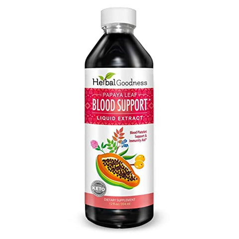Herbal Papaya - Papaya Leaf Blood Support Liquid – Extrato de Folha de Mamão – Plaquetas Saudáveis, Limpeza do Sangue, Digestão, Enzima de Mamão – 12oz Líquido – Herbal Goodness (1 frasco)