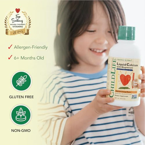 Suplemento de Cálcio Líquido para Crianças com Magnésio, Zinco e Vitamina D3 – Sabor Laranja, 473 ml (1 Pacote) - CHILDLIFE ESSENTIALS