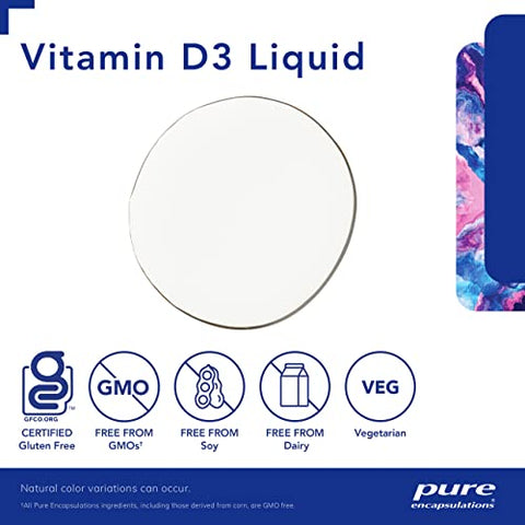 Vitamina D3 Líquida Pure Encapsulations | Suporte à Saúde Óssea, Mamária, Cardiovascular, Intestinal e Imunológica* | 22,18 ml