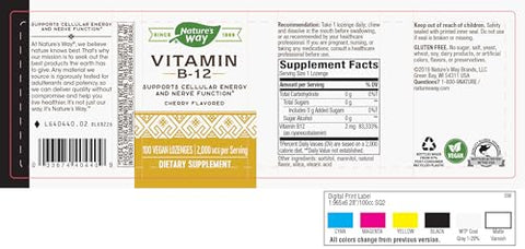 Nature's Way - Nature’s Way Lozenge Vitamina B12, 2.000 mcg por Porção, 100 Unidades