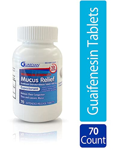 Mucus Relief 12 Horas (70 comprimidos) Liberação Prolongada de Guaifenesina, 1200mg Máxima Potência, Comprimidos Expectorantes para Congestão Torácica (Frasco com 70 Comprimidos) - Guardian