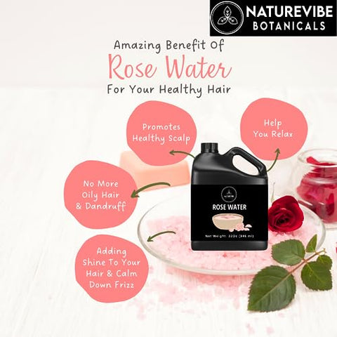 Água de Rosas 946 ml | 100% Pura e Natural | Ótima para Cuidados com a Pele e Cabelo - Naturevibe Botanicals