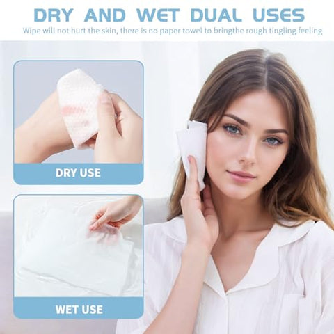 Rouceyxin - 4 Pacote de Lenços Faciais de Algodão Secos 100 Unidades, Toalha Descartável de Algodão para Limpeza Profunda, Multiuso para Cuidados com a Pele, Lenços Removedores de Maquiagem, Lenços Faciais e Limpeza Facial (400g)